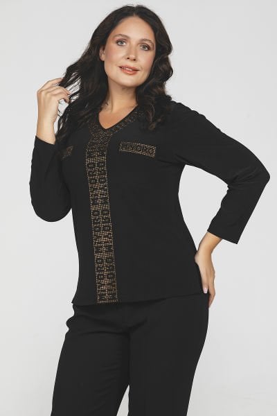 Miyoro Logolu Taş Detaylı Büyük Beden Bluz 8965