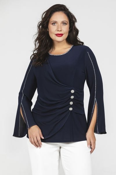 Drape ve Aksesuar Detaylı Büyük Beden Abiye Bluz 8973