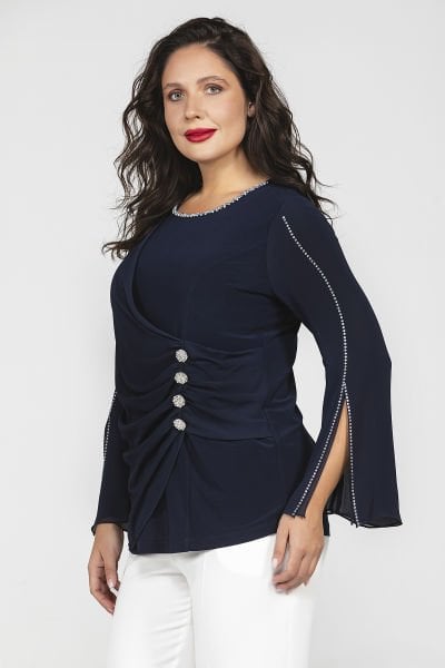 Drape ve Aksesuar Detaylı Büyük Beden Abiye Bluz 8973