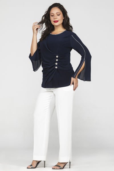 Drape ve Aksesuar Detaylı Büyük Beden Abiye Bluz 8973