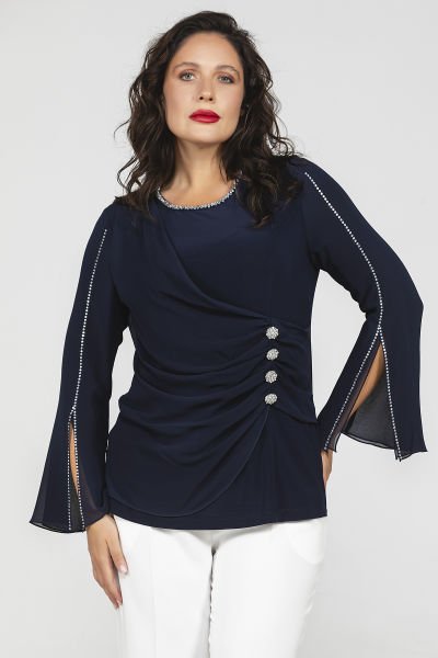 Drape ve Aksesuar Detaylı Büyük Beden Abiye Bluz 8973