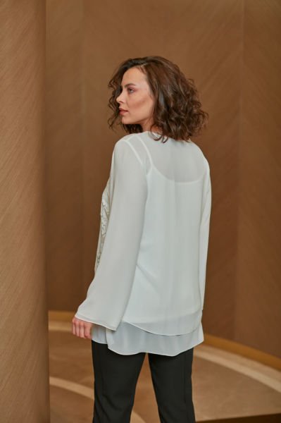 Dantel Aplikeli  Lale Desen Büyük Beden Şifon Bluz 8327