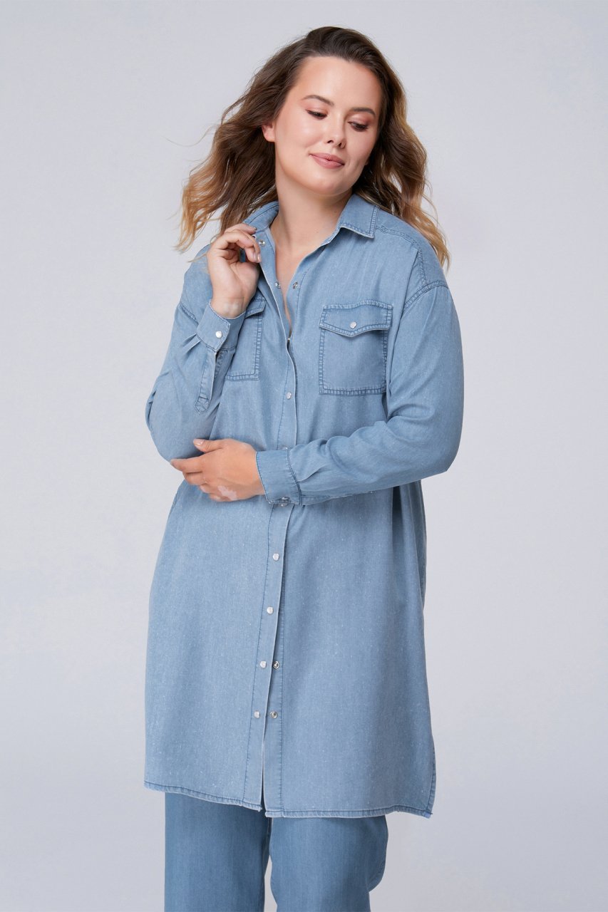 Cep ve Roba Detaylı Tencel Büyük Beden Kadın Tunik 8902