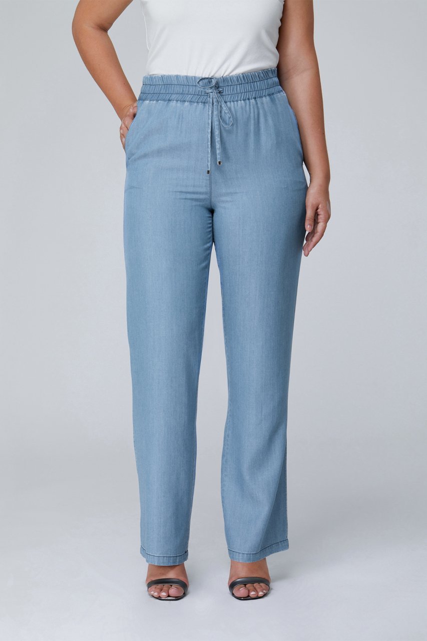 Beli Lastikli Cepli Tencel Büyük Beden Kadın Jogger  Pantolon 1955