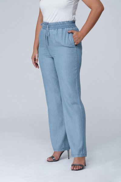 Beli Lastikli Cepli Tencel Büyük Beden Kadın Jogger  Pantolon 1955