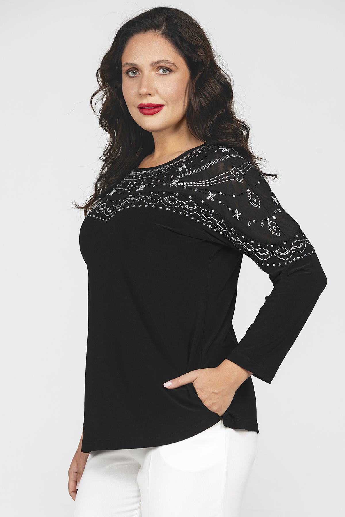 Yonca Taş Detaylı Büyük Beden Kadın Bluz 8968