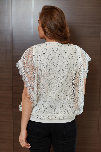 Düşük Omuz Dantel Detaylı Büyük Beden Bluz 8785
