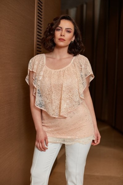 Büzgü Yaka Dantel Bluz 8572