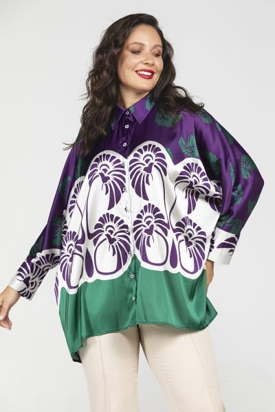 Yarasa Kesim Desenli Büyük Beden Gömlek 8963