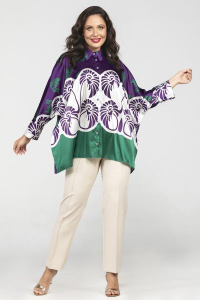 Yarasa Kesim Desenli Büyük Beden Gömlek 8963