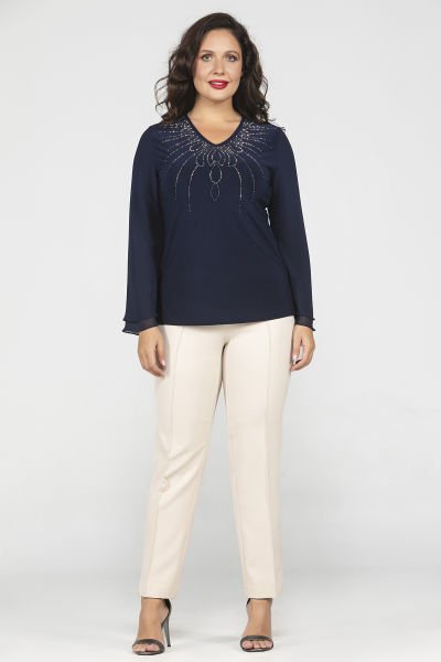 Yakası Taş Detaylı Büyük Beden Kadın Bluz 8967