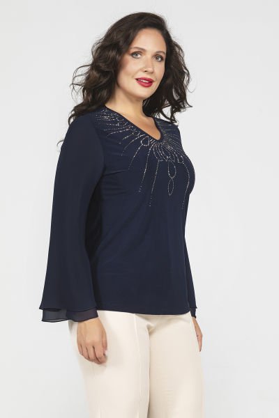 Yakası Taş Detaylı Büyük Beden Kadın Bluz 8967