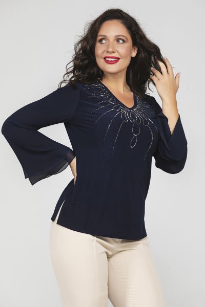 Yakası Taş Detaylı Büyük Beden Kadın Bluz 8967