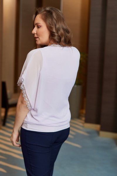 Dantel ve Boncuk Detaylı Büyük Beden Şifon Bluz 8812