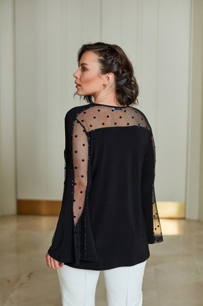 Flok Puantiye Baskı Detaylı Büyük Beden Bluz 8728