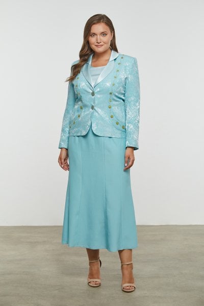 Jakar Desenli ve Boncuk İşleme Detaylı Üçlü Büyük Beden Takım 525