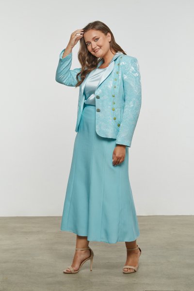 Jakar Desenli ve Boncuk İşleme Detaylı Üçlü Büyük Beden Takım 525