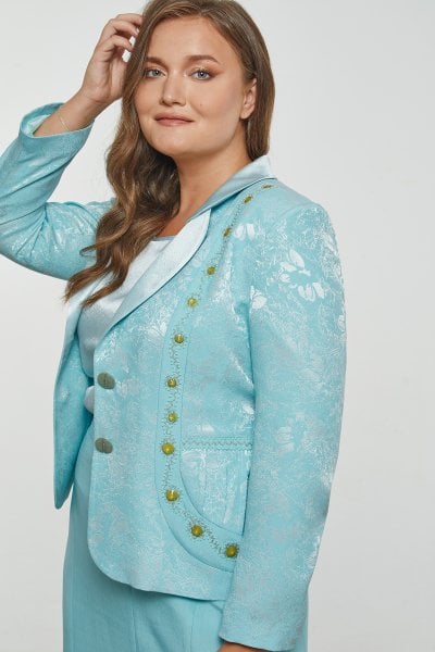 Jakar Desenli ve Boncuk İşleme Detaylı Üçlü Büyük Beden Takım 525