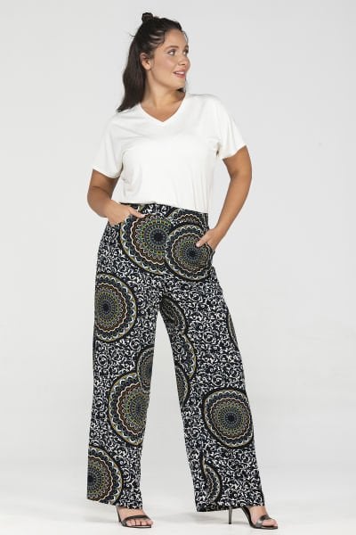 Desenli Geniş Paça Büyük Beden Viskon Pantolon 1959
