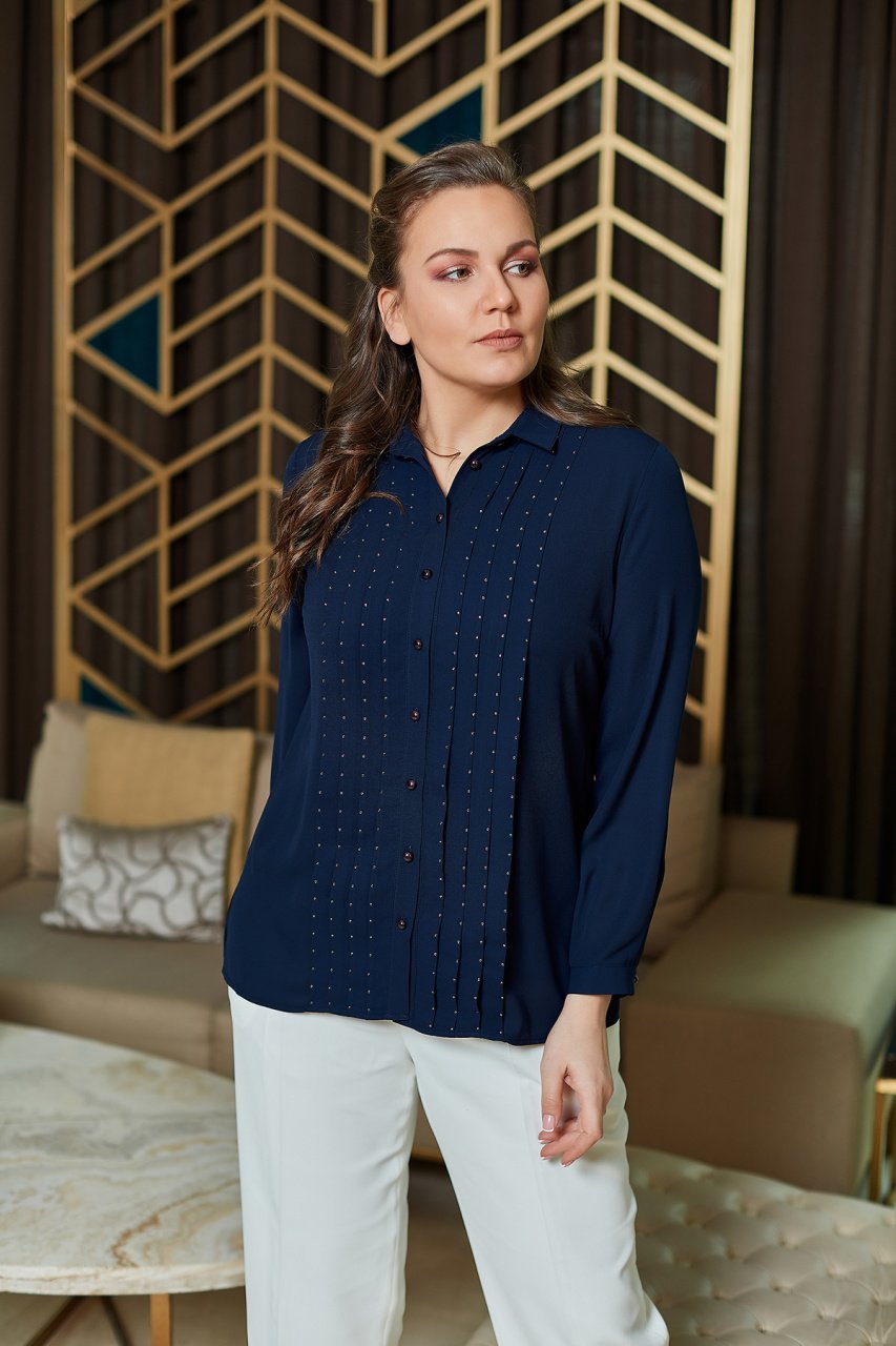 Pilise ve Taş Detaylı Büyük Beden Gömlek 8699