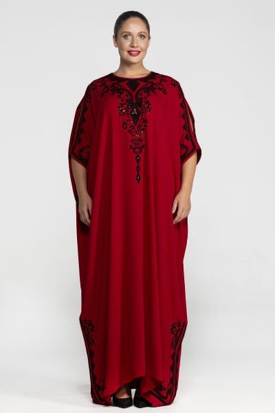 Nakış Detaylı Geniş Kaftan Kesim Büyük Beden Kadın Elbise 3532