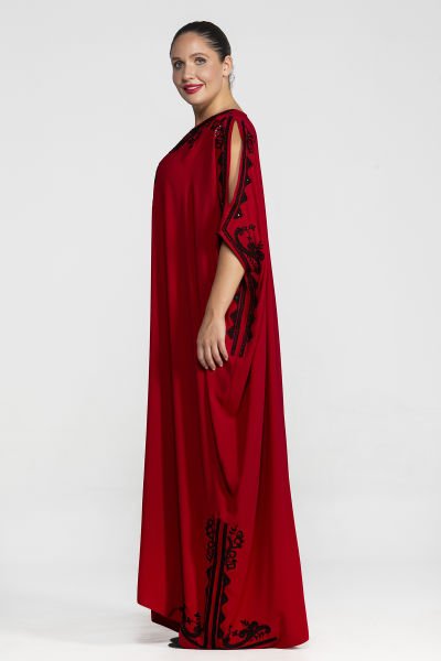 Nakış Detaylı Geniş Kaftan Kesim Büyük Beden Kadın Elbise 3532
