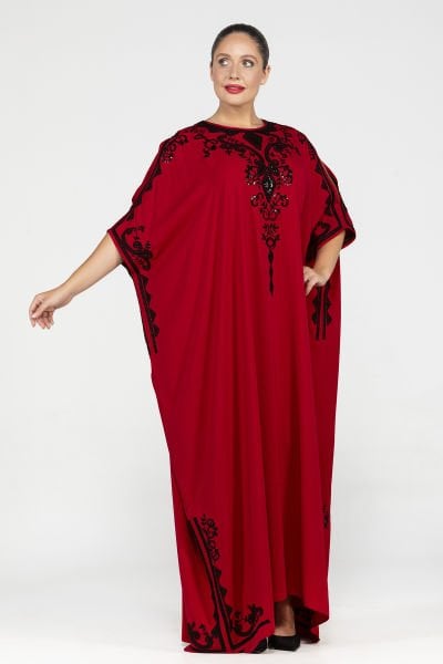 Nakış Detaylı Geniş Kaftan Kesim Büyük Beden Kadın Elbise 3532