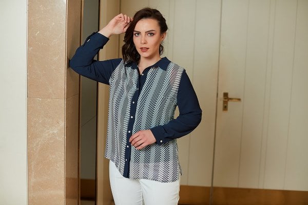 Zigzag Desen Büyük Beden Gömlek 8034