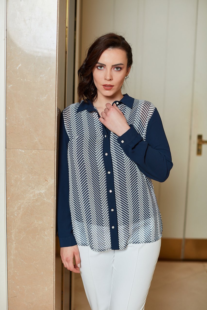 Zigzag Desen Büyük Beden Gömlek 8034