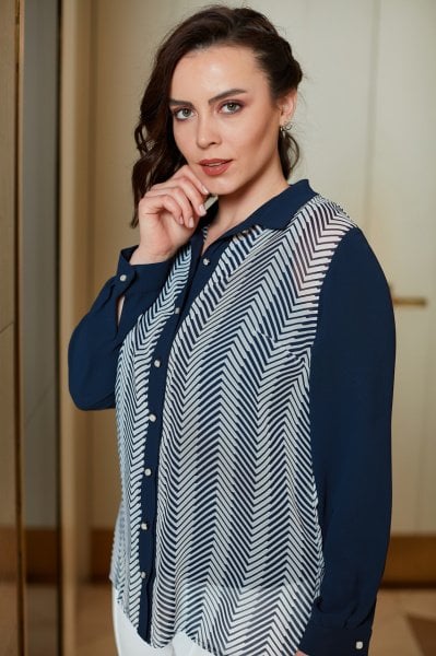 Zigzag Desen Büyük Beden Gömlek 8034