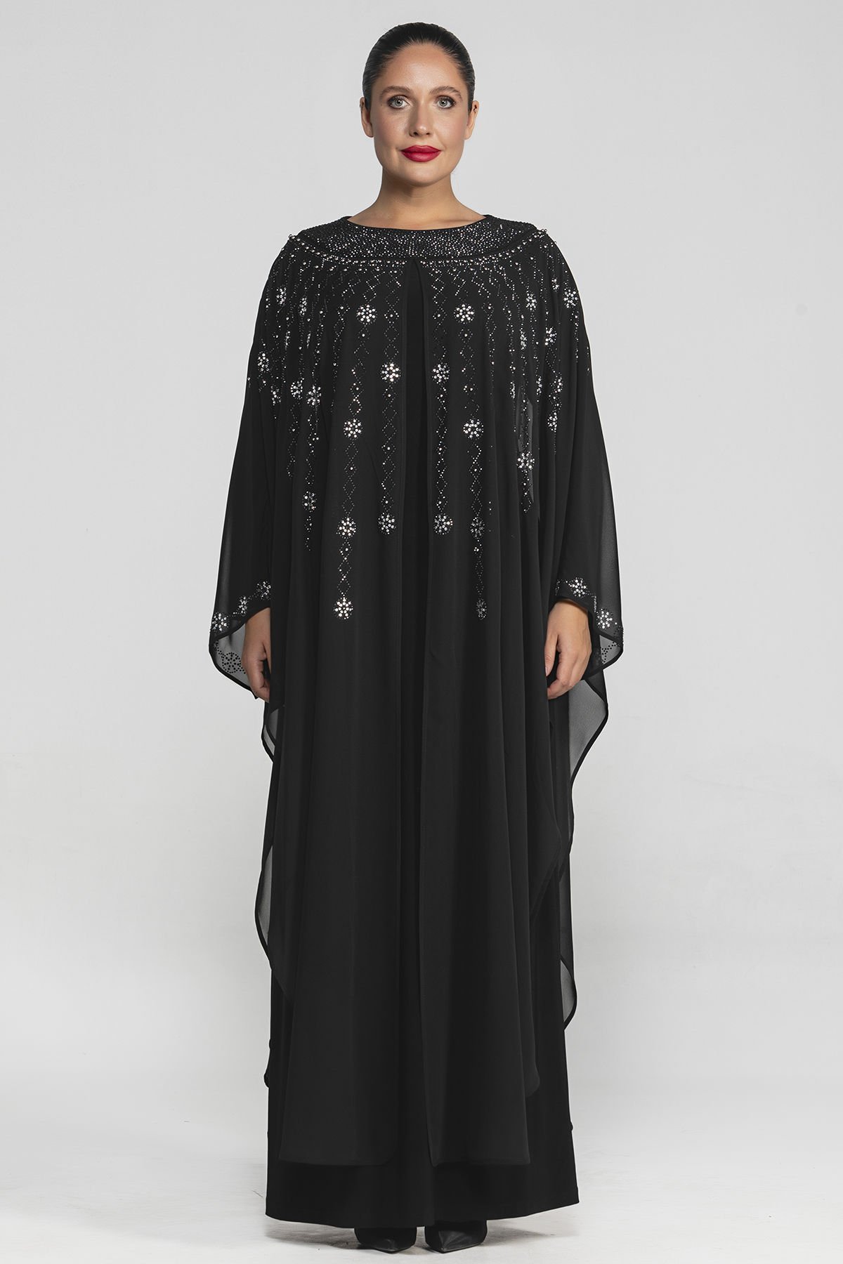 Geniş Yarasa Kesim Büyük beden Abiye Elbise 3562