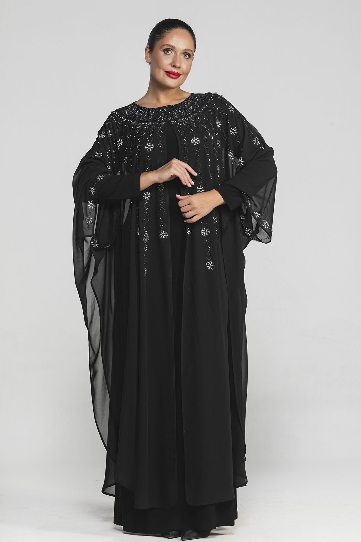 Geniş Yarasa Kesim Büyük beden Abiye Elbise 3562