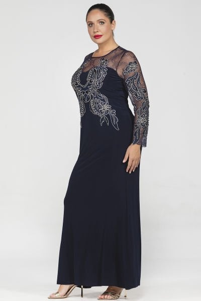 Nakış ve Dantel Detaylı Büyük Beden Kadın Abiye Elbise 3557