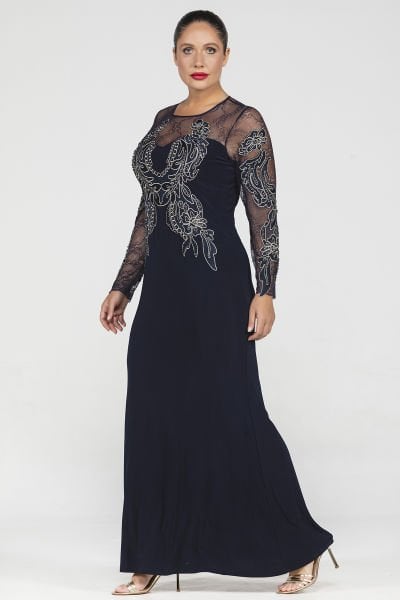 Nakış ve Dantel Detaylı Büyük Beden Kadın Abiye Elbise 3557