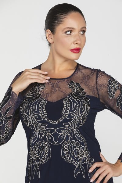 Nakış ve Dantel Detaylı Büyük Beden Kadın Abiye Elbise 3557