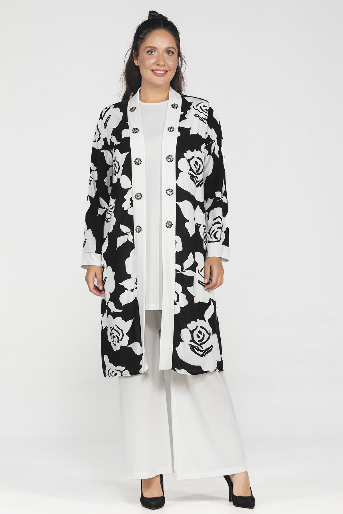 Desenli Tunik Ceket 3 Parçalı Büyük Beden Takım 602