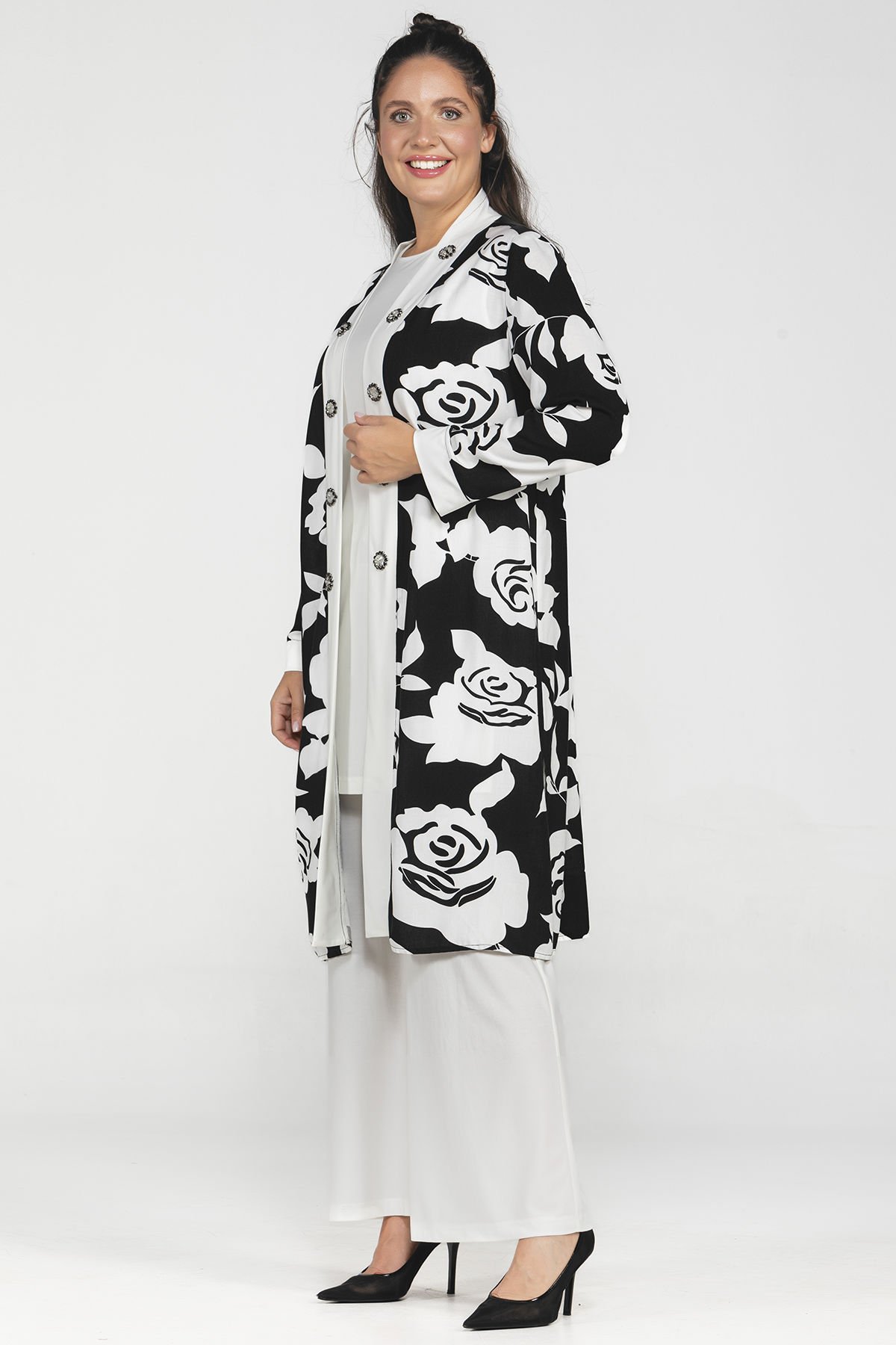 Desenli Tunik Ceket 3 Parçalı Büyük Beden Takım 602