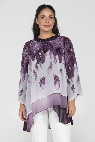 Asimetrik Kesim Dijital Büyük Beden Kadın Bluz 8951