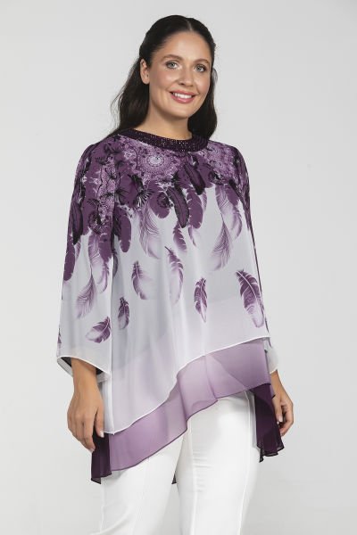 Asimetrik Kesim Dijital Büyük Beden Kadın Bluz 8951