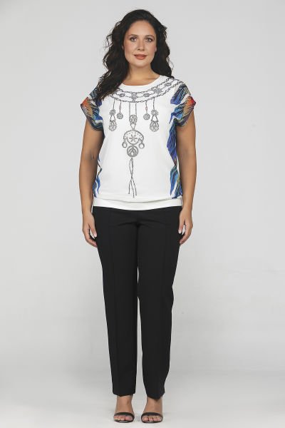 Düşük Omuzlu Desenli Büyük Beden Kadın Bluz 8980