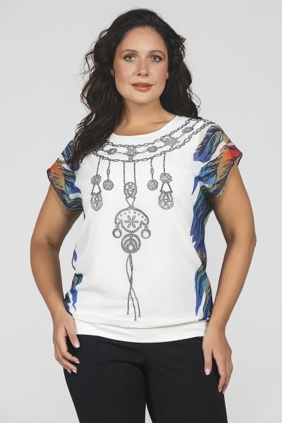 Düşük Omuzlu Desenli Büyük Beden Kadın Bluz 8980