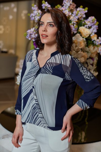 Asimetrik Desen Büyük Beden Gömlek 8116