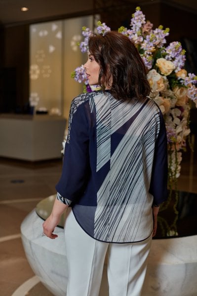 Asimetrik Desen Büyük Beden Gömlek 8116