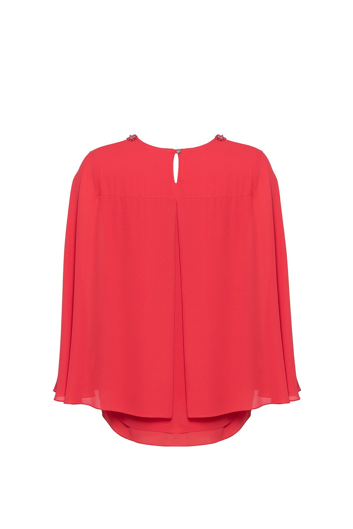 Arkadan Öne Doğru Dönen Pelerin Kol Detaylı Büyük Beden Kadın Bluz 8566