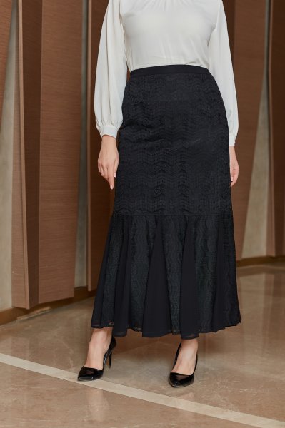 Şifon Kamalı Büyük Beden Dantel Etek 1927