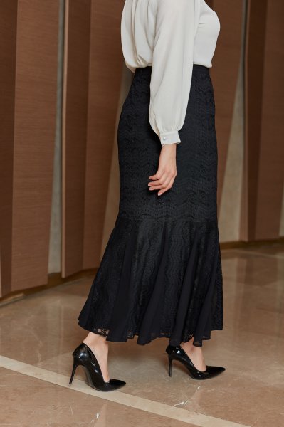 Şifon Kamalı Büyük Beden Dantel Etek 1927