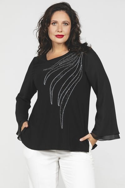 Yaprak Form Taş Detaylı Büyük Beden Kadın Bluz 8957