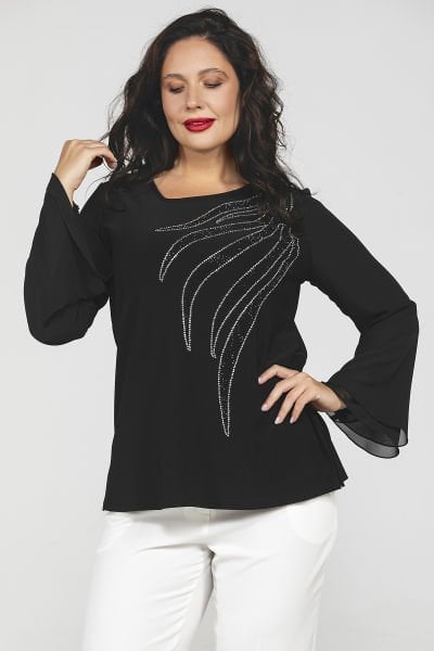 Yaprak Form Taş Detaylı Büyük Beden Kadın Bluz 8957