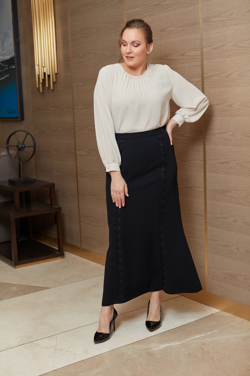 Balık Form Nakış Detaylı Büyük Beden Etek 1776