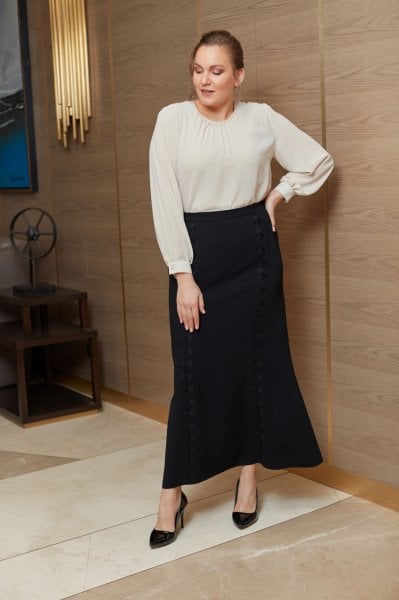 Balık Form Nakış Detaylı Büyük Beden Etek 1776